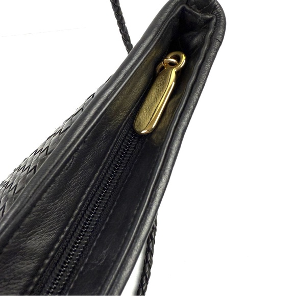 Talbots Vintage Chic Weave Handbag Black Leather Shoulder Bag‎ Braided Strap - Picture 5 of 13